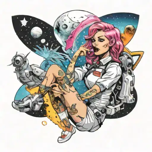 Space slut school girl tattoo design idea