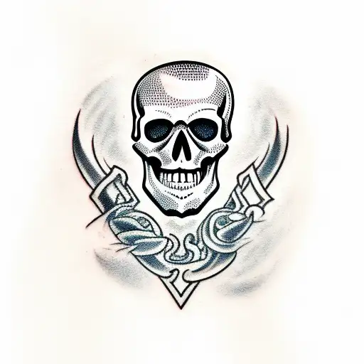 skull open mouth, extra teeth tattoo design idea