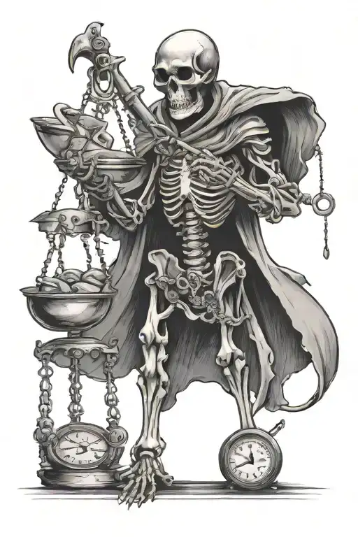 skeleton reaper holding libra scales with a dragon tattoo design idea