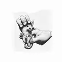 A blackwork tattoo of a police officer's hand holding a small animal, symbolizing loyalty and humility tattoo design idea