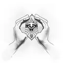 A blackwork tattoo of a police officer's hand holding a small animal, symbolizing loyalty and humility tattoo design idea