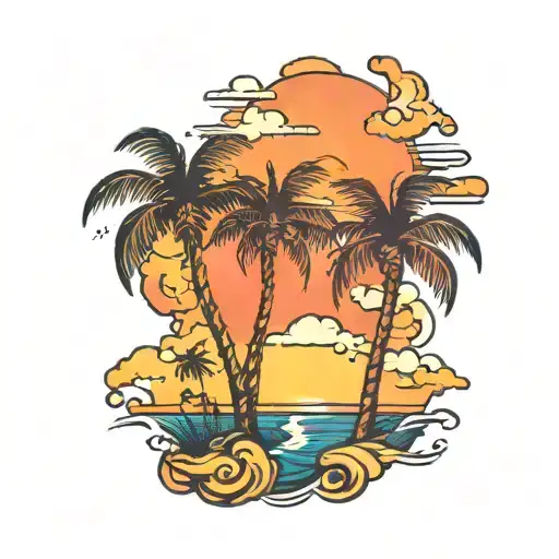 palm trees sunset sky tattoo design idea