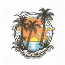 palm trees sunset sky tattoo design idea