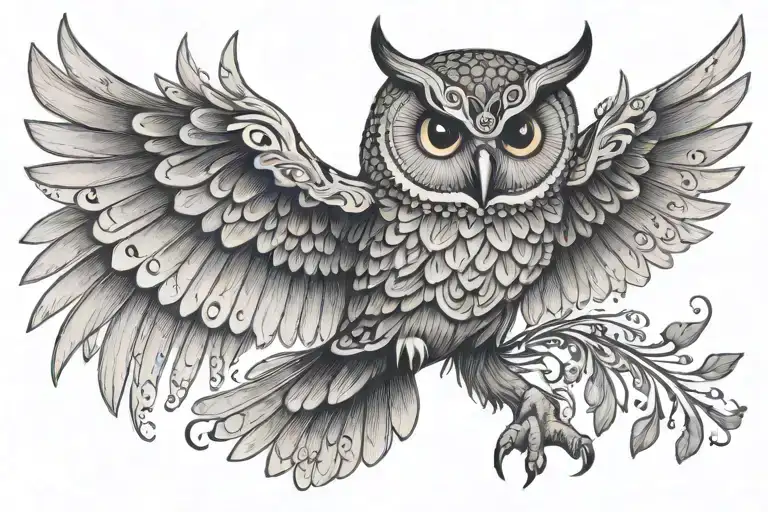 bedazzled owl outstretched wings tattoo design idea