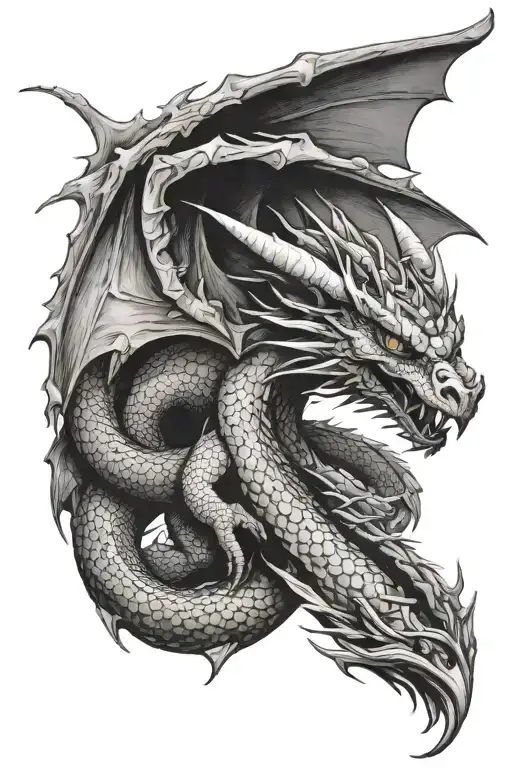dragon with spread wings at head height tattoo design idea
