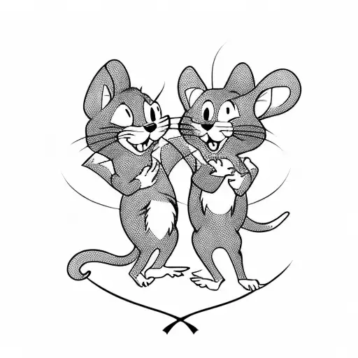 Tom and Jerry doing synchronized weightlifting tattoo design idea