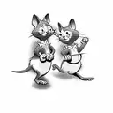 Tom and Jerry doing synchronized weightlifting tattoo design idea