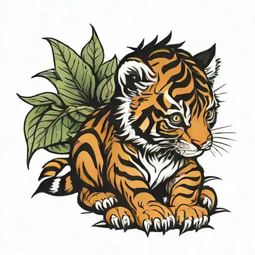 tiger baby bird tattoo design idea