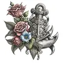 anchor with flowers and sword and shield tattoo design idea