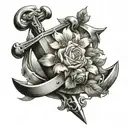 anchor with flowers and sword and shield tattoo design idea