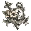 anchor with flowers and sword and shield tattoo design idea