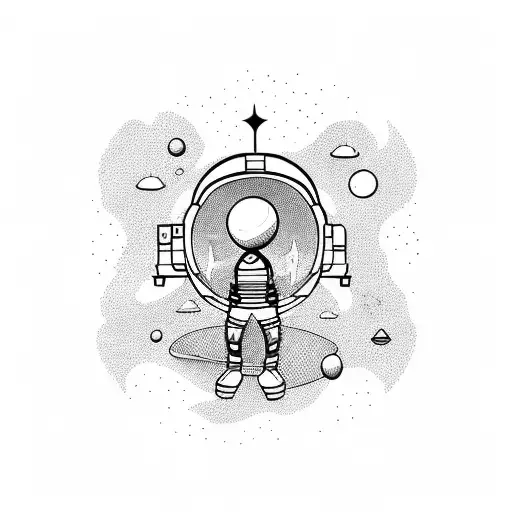 Astronaut floating in zero gravity inside a flying saucer tattoo design idea