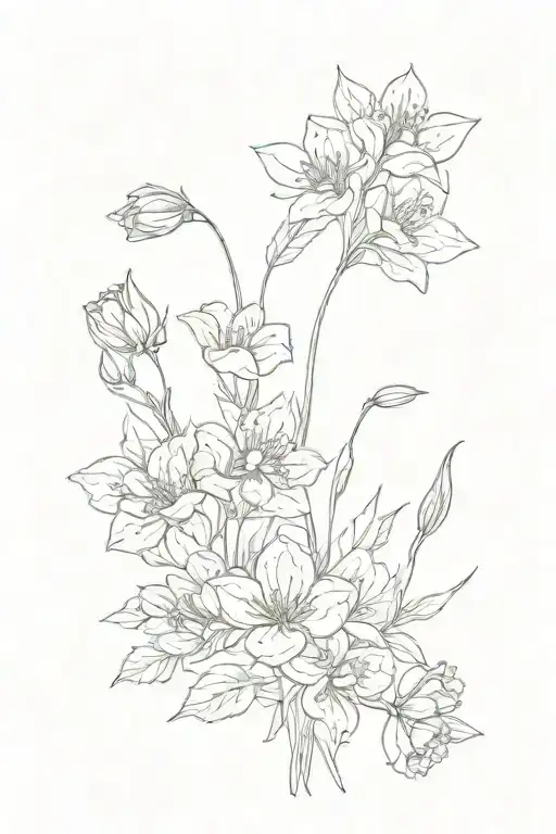 birth flower bouquet April, September, August, march, December with stem tattoo design idea