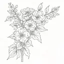 birth flower bouquet April, September, August, march, December with stem tattoo design idea
