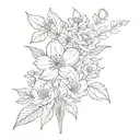 birth flower bouquet April, September, August, march, December with stem tattoo design idea