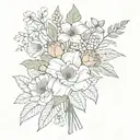 birth flower bouquet April, September, August, march, December with stem tattoo design idea
