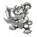 baby devil in fighting stance holding sword tattoo design idea