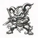 baby devil in fighting stance holding sword tattoo design idea