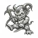baby devil in fighting stance holding sword tattoo design idea