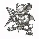 baby devil in fighting stance holding sword tattoo design idea