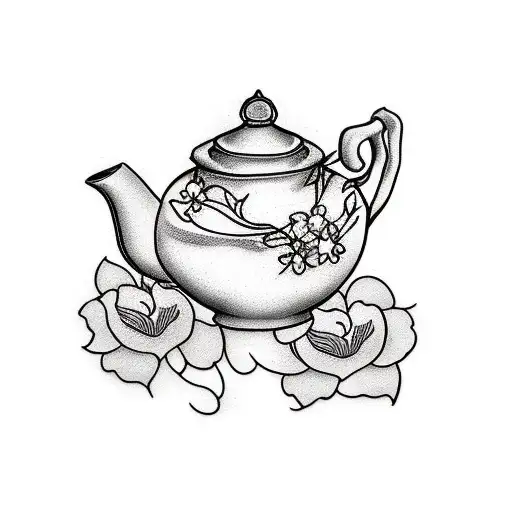 delicate teapot with elegant curves, adorned with jasmine flowers delicately cascading around it tattoo design idea