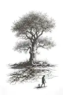 olive tree daughter shadow walking tattoo design idea