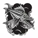 barracuda fish zombie tattoo design idea