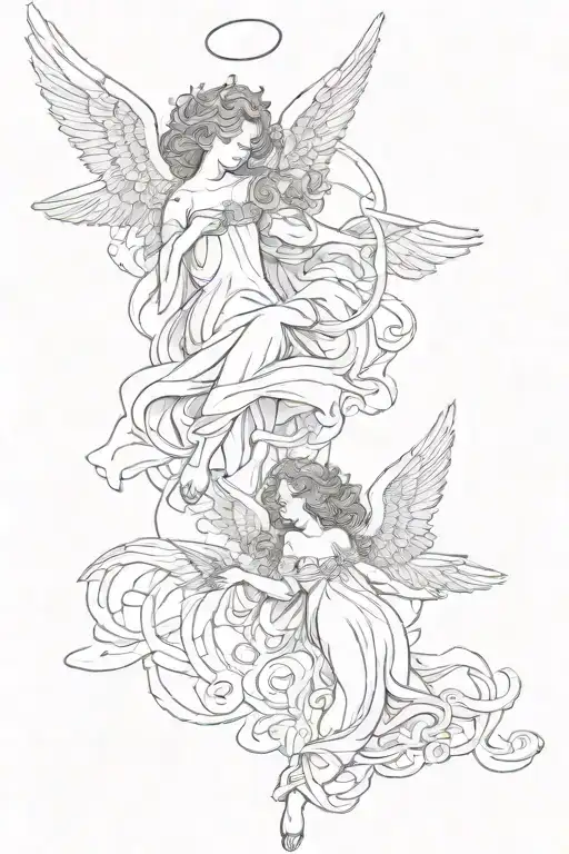 Two angels flying tattoo design idea