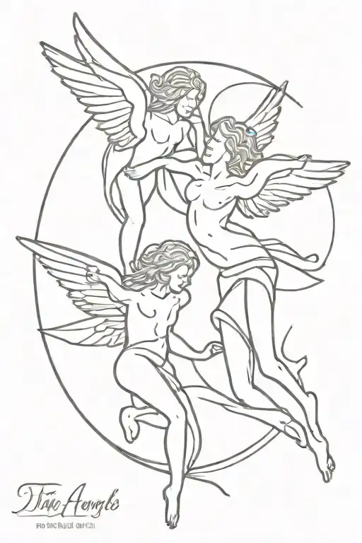 Two angels dragging text tattoo design idea