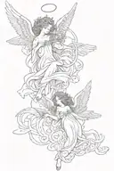 Two angels flying tattoo design idea