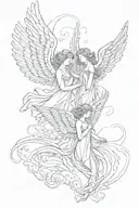 Two angels flying tattoo design idea