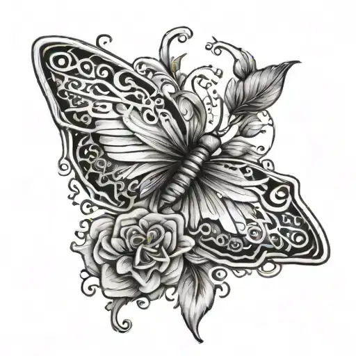 a tattoo design in remembrance of my mother's passing, incorporating elements that symbolize her love for butterflies tattoo design idea