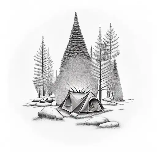 outback forest camping fire and swagman tattoo design idea