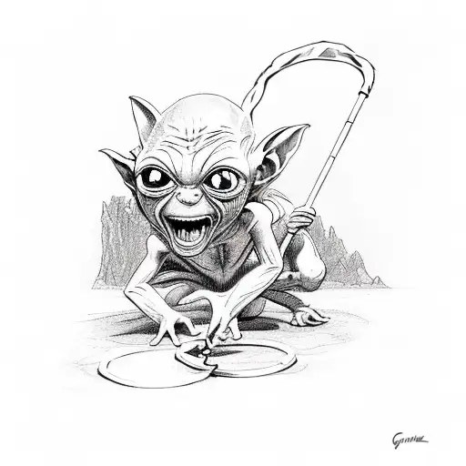 Gollum doing hula hoop with the ring of power tattoo design idea