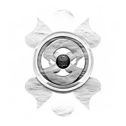 A black-grey tattoo of the River Plate logo intertwined with a yin yang symbol, representing the balance between masculine strength and tranquility tattoo design idea