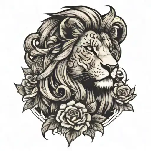 A lion and a femme fatale tattoo design idea