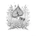 A stack of books with intricate botanical illustrations growing out from between the pages tattoo design idea