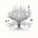 A whimsical tree with branches shaped like open books, each one featuring a different fantasy scene tattoo design idea