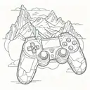 A sketch style tattoo of a video game controller morphing into a majestic mountain range tattoo design idea