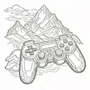 A sketch style tattoo of a video game controller morphing into a majestic mountain range tattoo design idea