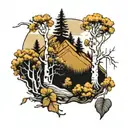 aspen trees growing out of a mountain landscape  tattoo design idea