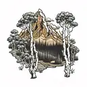 aspen trees growing out of a mountain landscape  tattoo design idea