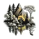 aspen trees growing out of a mountain landscape  tattoo design idea