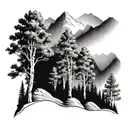 2 aspen trees growing off the side of a mountain landscape, Colorado themed  tattoo design idea