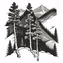 2 aspen trees growing off the side of a mountain landscape, Colorado themed  tattoo design idea