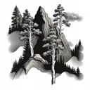 2 aspen trees growing off the side of a mountain landscape, Colorado themed  tattoo design idea