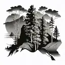 2 aspen trees growing off the side of a mountain landscape, Colorado themed  tattoo design idea