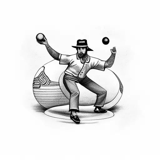 A traditional-style tattoo of a bowler throwing a strike with the words 'Bowling is in my blood' tattoo design idea