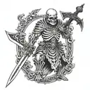 whole body skeleton warrior with shield and sword  tattoo design idea