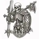 whole body skeleton warrior with shield and sword  tattoo design idea